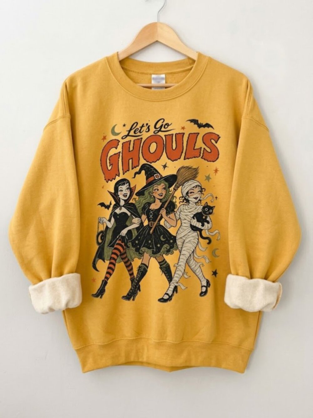 Daisy Let's Go Ghouls Halloween Witch Graphic Sweatshirt, Spooky Fall Pullover